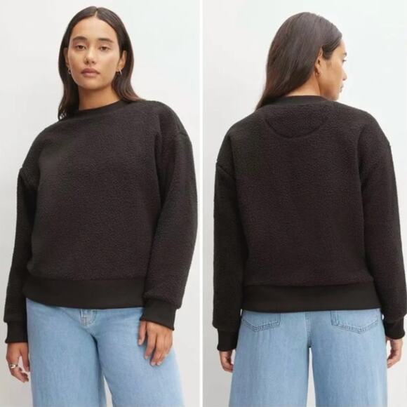 Everlane The ReNew Fleece Oversized Crew Black Extra Small NWT Teddy Sweatshirt - Picture 1 of 13